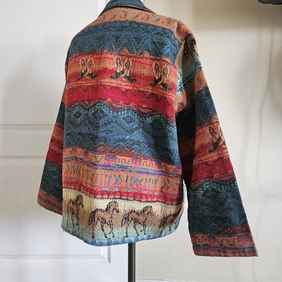 Vintage western Jane Ashley Horse jacket shacket tapestry button up XL - Picture 4 of 9